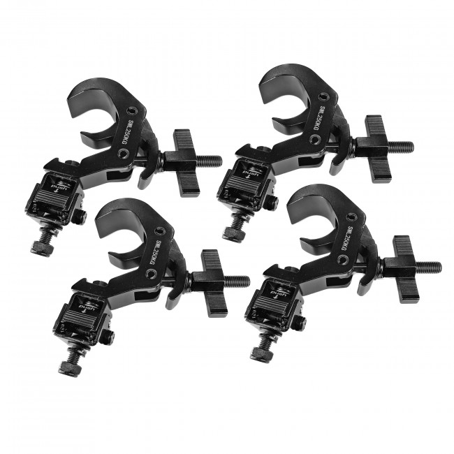 Set of (4) Quick 90º Folding Moving Head Clamp Adapters with T-C12 Truss Clamp 2 in. Diameter Black Finish - Max Load: 330 lbs 