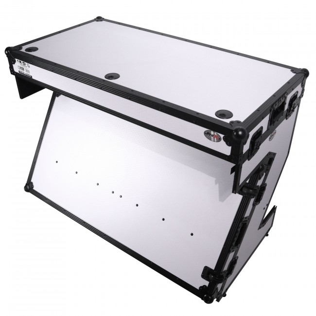 Z-Table Folding DJ Table Mobile Workstation Flight Case Style with Handles and Wheels - Black White Finish