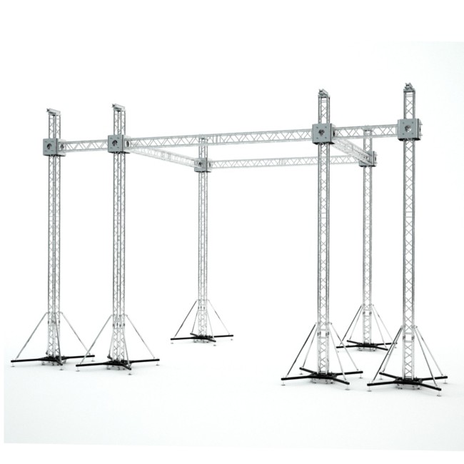 Flat Stage Roofing System with 7 Ft Speaker Wings and  6 Chain Hoists | 30 Ft W x 20 Ft L x 23 Ft H