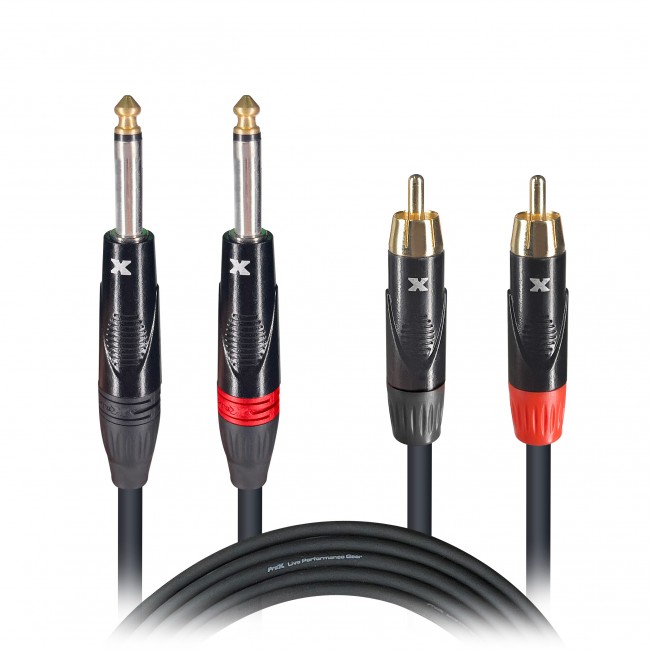 3' Ft. High Performance 1/4” Male TS  to Dual RCA Male Unbalanced Audio Cable