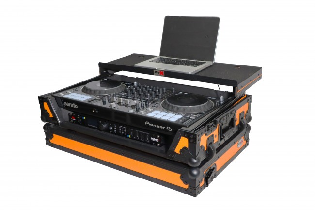 ATA Flight Case for Pioneer DDJ-1000 FLX6 SX3 DJ Controller with Laptop Shelf 1U Rack Space and Wheels - Orange Black