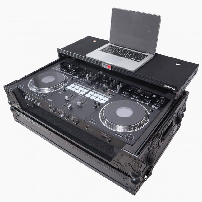 ATA Style Flight Case for Pioneer DDJ-REV7 DJ Controller with Laptop Shelf Wheels and 1U Rackspace Black Finish
