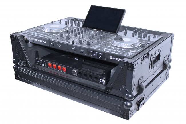ATA Flight Case For Denon PRIME 4 DJ Controller with 2U Rack Space and Wheels - Black