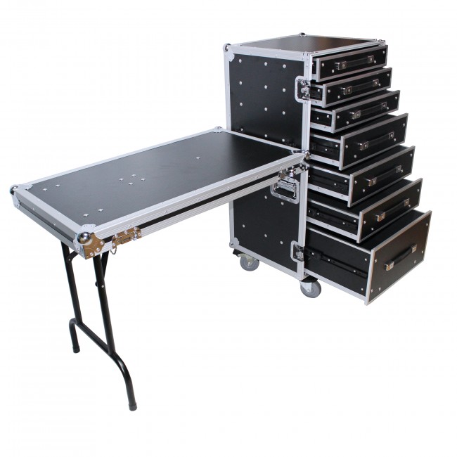 7 Drawer Workstation Case W-Folding Lid Side Table on Wheels