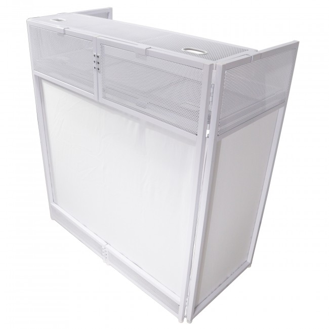 Vista DJ Booth Table Work Station with White Black Scrims and Carrying Bag White Frame