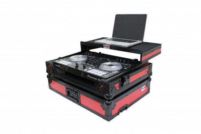 ATA Flight Case For Pioneer DDJ-SR2 DJ Controller with Laptop Shelf and LED  - Black Red