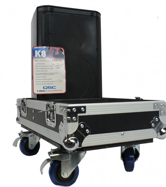 ATA Dual Speaker Flight Case For 2x QSC K8 Series Subwoofer Speakers with 4 in. Casters