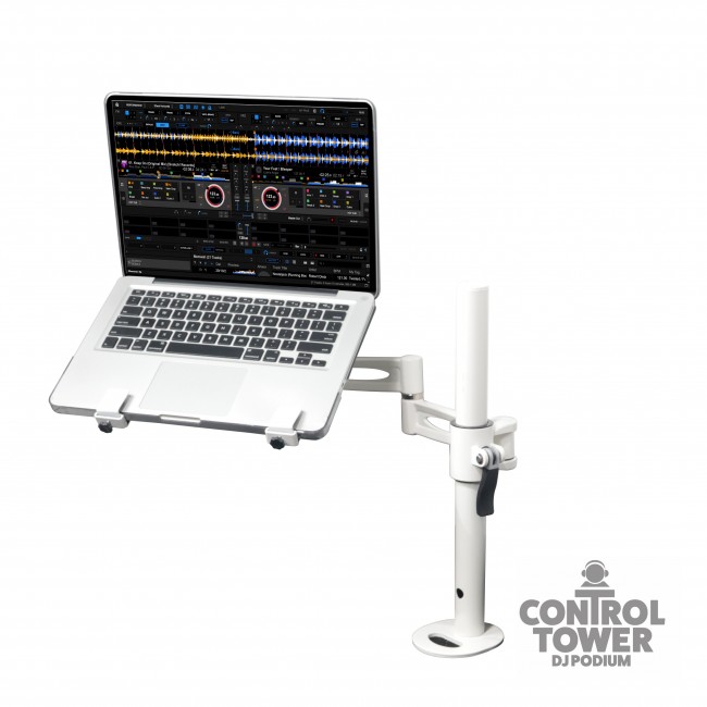 Articulating Laptop Tray Arm Pole for Control Tower DJ Podium Flip Ready DJ Cases White Finish