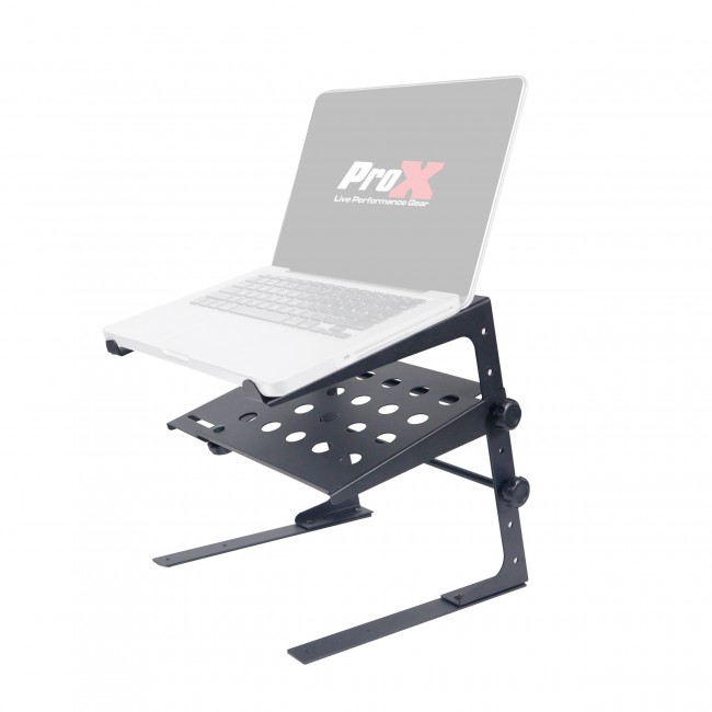 Universal Portable Desktop Laptop Stand with 2nd Tier Shelf and Mounting Clamps for DJ Cases