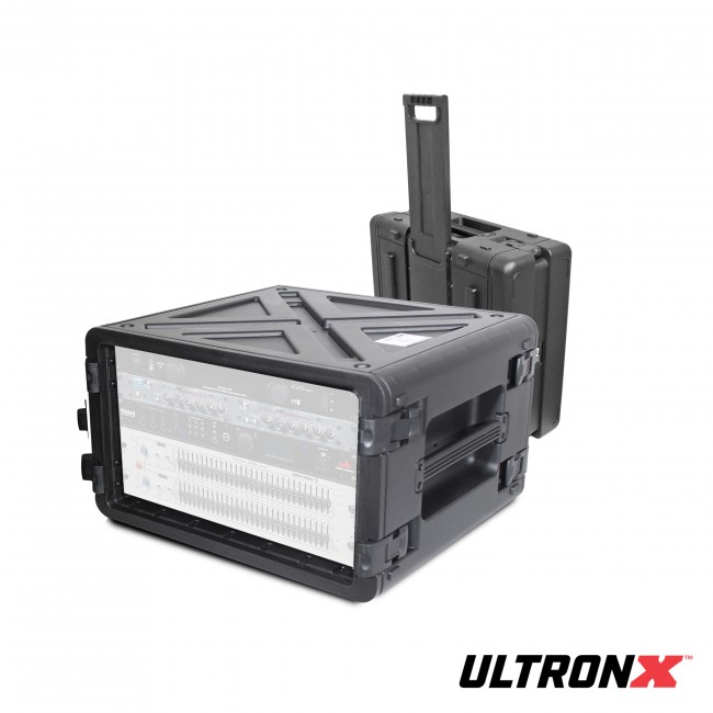 UltronX 6U Rack Air Tight Water Sealed ABS Case with Retractable Pull Out Handle and Wheels