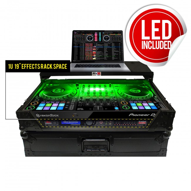 ATA Flight Case for Pioneer DDJ-1000 FLX6 SX3 DJ Controller with 1U Rack Space Wheels and LED - Black