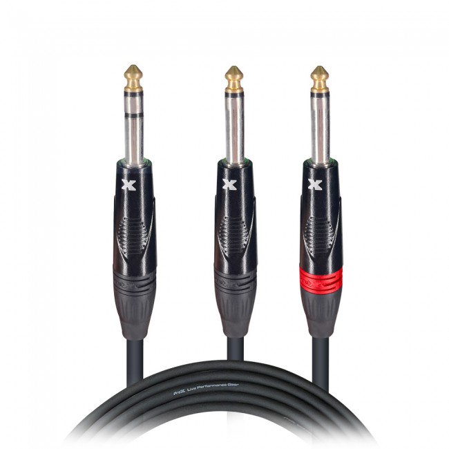 3 Ft. Unbalanced TRS-M Stereo to Dual TS-M High Performance Audio Y Cable