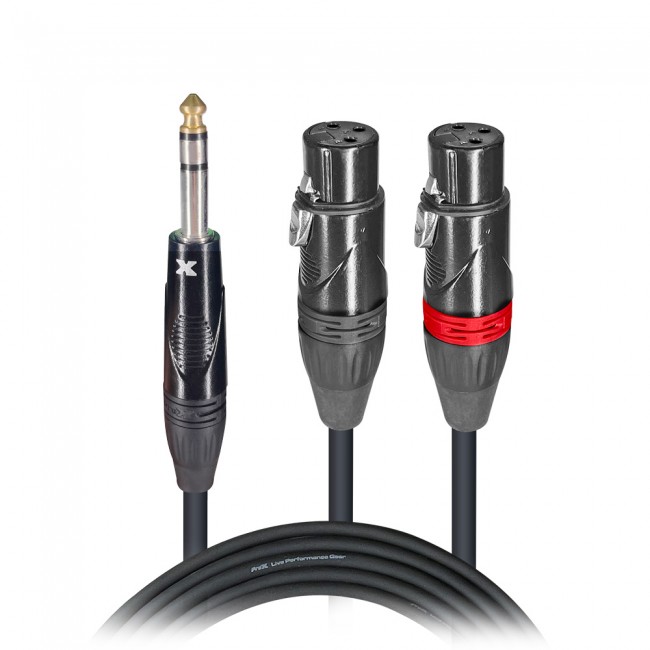 10 Ft. High Performance Y Cable 1/4 TRS-M Stereo to Dual XLR-F