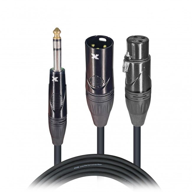 3 Ft. Balanced 1/4 TRS-M Stereo to Dual XLR-M and XLR-F High Performance Audio Y Cable