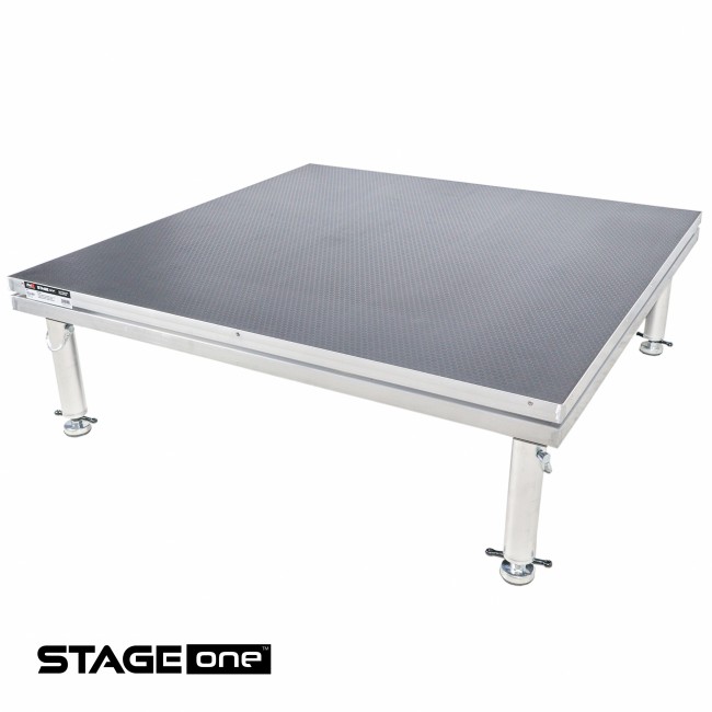 Stage One 4' x 4' Ft Stage Deck Incl. 16-22-inch (24-in Extended) Telescoping Legs, and Deck Leveling Clip