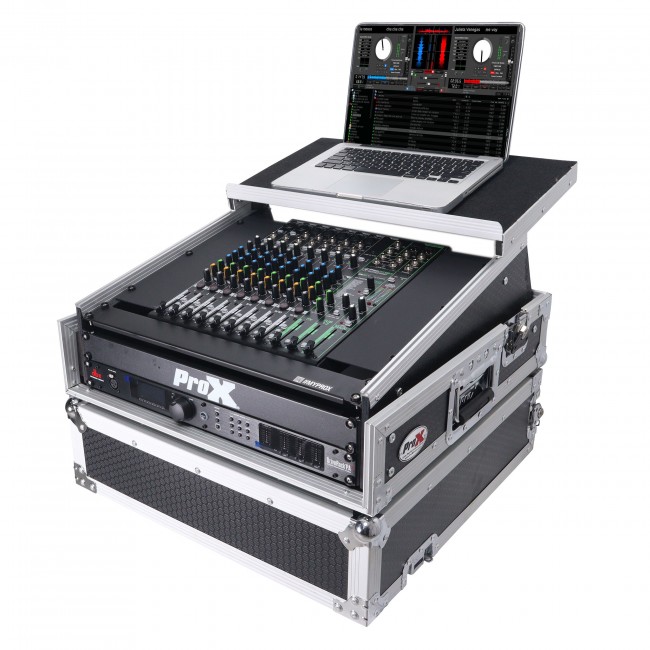 2U Rack x 10U Top Mixer DJ Combo Flight Case w Laptop Shelf