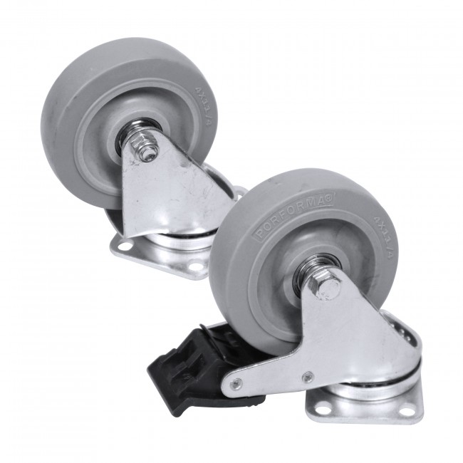 Set of (4) Gray 4 inch Swivel Industrial Grade Caster Wheels for ProX Universal ATA Flight Cases - Plate 3.75 x 2.5 in. 