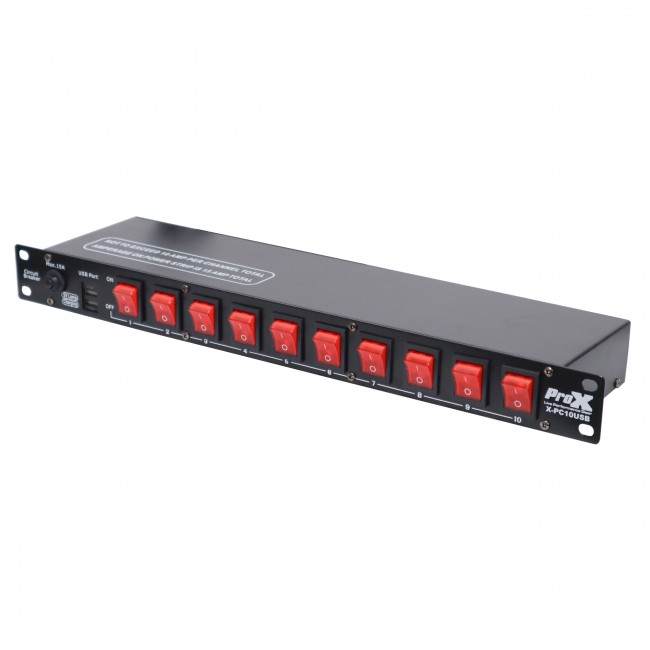 10 Way Edison AC Power 1U Rack Mountable Power Strip 15A Breaker On Off LED Toggle Switches