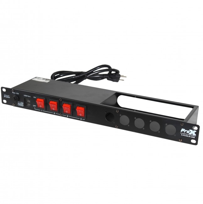 4 Way Powerkon to Edison AC Power 1U Rack Mountable Power Strip 5x Punched D-Series 15A Breaker On Off LED Toggle Switches