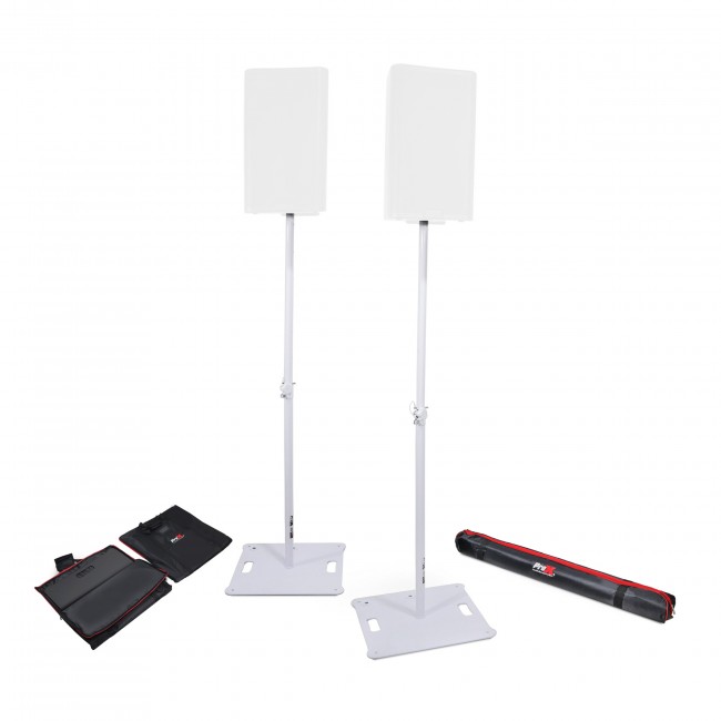 POLARIS Portable Speaker and Lighting Dual Stand Kit with Base Plate, Telescoping Pole, and Carry Bags -  White Finish
