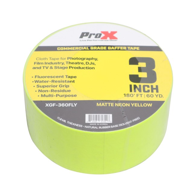 3 Inch 180FT 60YD Fluorescent Yellow Commercial Grade Gaffer Tape Pros Choice Non-Residue