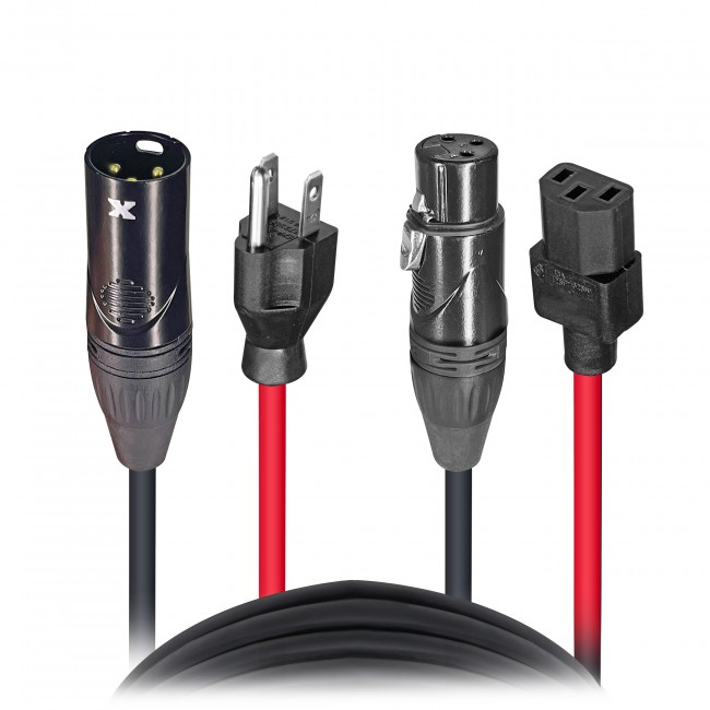 25 Ft. Power Cord/Audio Cable IEC Female to NEMA 15P & Balanced XLR-M to XLR-F