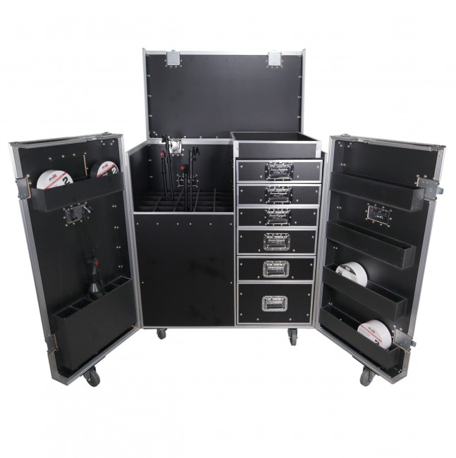 ATA Flight Style Mic Stand + Drawer Combo Case Stores up to 25 Professional Mic Stands with Side Door Storage