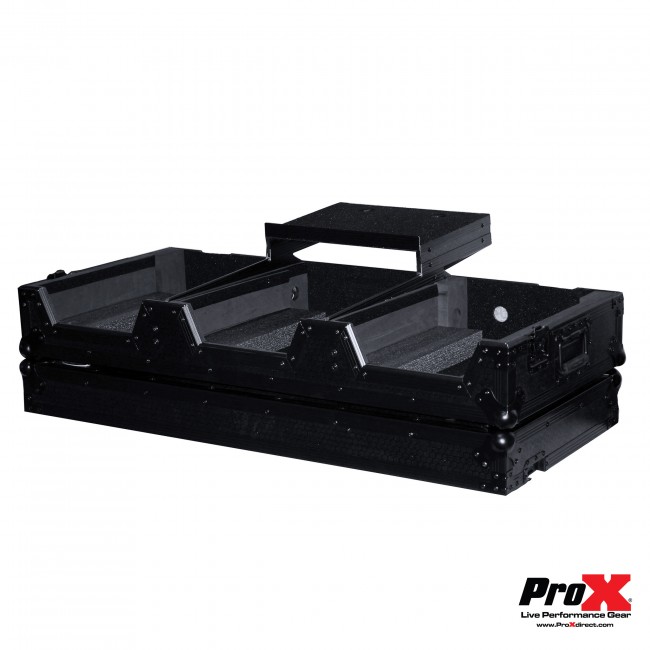 DJ Coffin Case for Pioneer Mixer DJM900 and 2X CDJ2000NXS2 W/Wheels & Laptop Shelf (Black on Black)