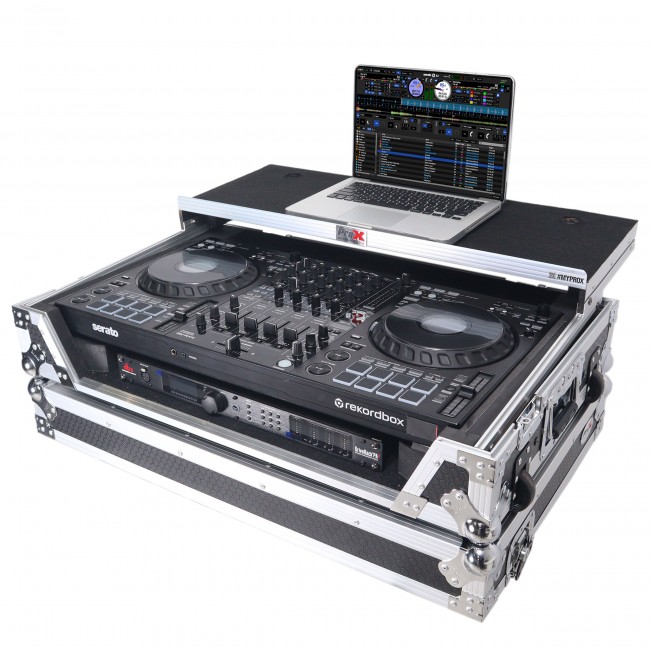 Flight Style Road Case For Pioneer DDJ-FLX10 DJ Controller with Laptop Shelf 1U Rack Space and Wheels