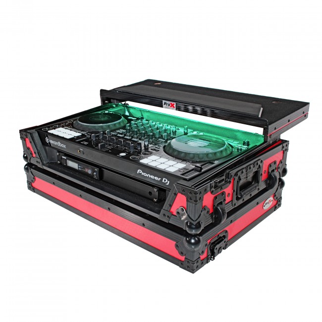 ATA Flight Case for Pioneer DDJ-1000 FLX6 SX DJ Controller with Laptop Shelf 1U Rack Space and Wheels - Red Black