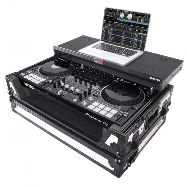 ATA Flight Case for Pioneer DDJ-1000 FLX6 SX3 DJ Controller with Laptop Shelf 1U Rack Space and Wheels - White Black
