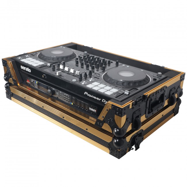 ATA Flight Case for Pioneer DDJ-1000 FLX6 SX3 DJ Controller with 1U Rack Space and Wheels - Gold Black