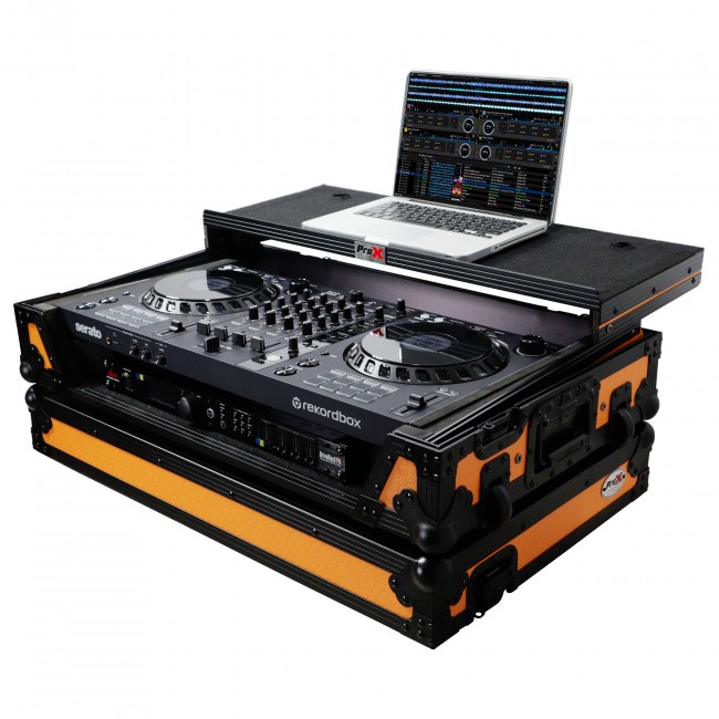 Flight Case for Pioneer DDJ-FLX6 DJ Controller w/ Laptop Shelf & Wheels | Black & Orange