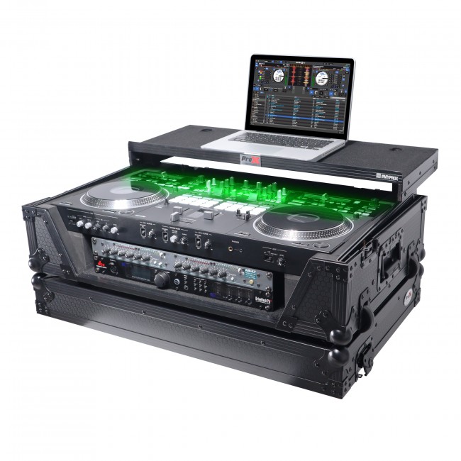 ATA Style Flight Case for Pioneer DDJ-REV7 DDJ-1000 SRT DJ Controller with 2U Rack Space Laptop Shelf Wheels LED Black Finish