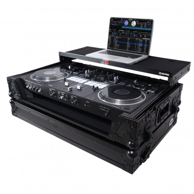 ATA Style Flight Case for Pioneer DDJ-REV7 DJ Controller with Laptop Shelf Wheels and 1U Rackspace Black Finish