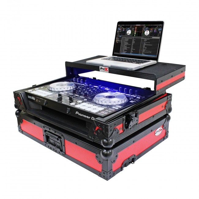 ATA Flight Case For Pioneer DDJ-SR2 DJ Controller with Laptop Shelf and LED  - Black Red
