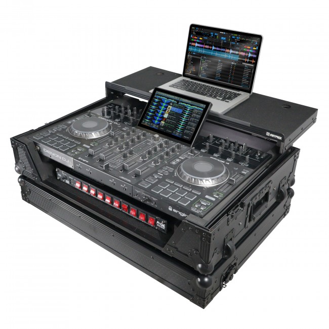 ATA Flight Case For Denon PRIME 4 DJ Controller with Laptop Shelf 1U Rack Space and Wheels - Black