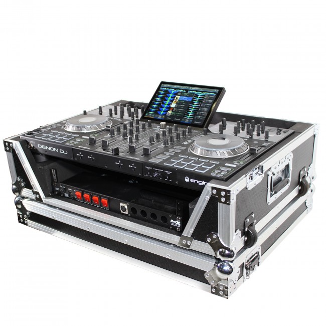 ATA Flight Case For Denon PRIME 4 DJ Controller with 2U Rack Space and Wheels
