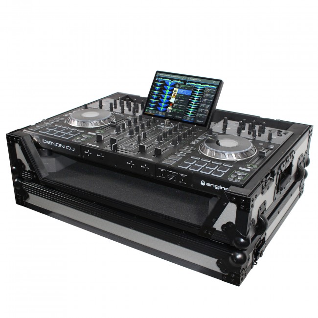 ATA Flight Case For Denon PRIME 4 DJ Controller with 1U Rack Space and Wheels - Black Gray