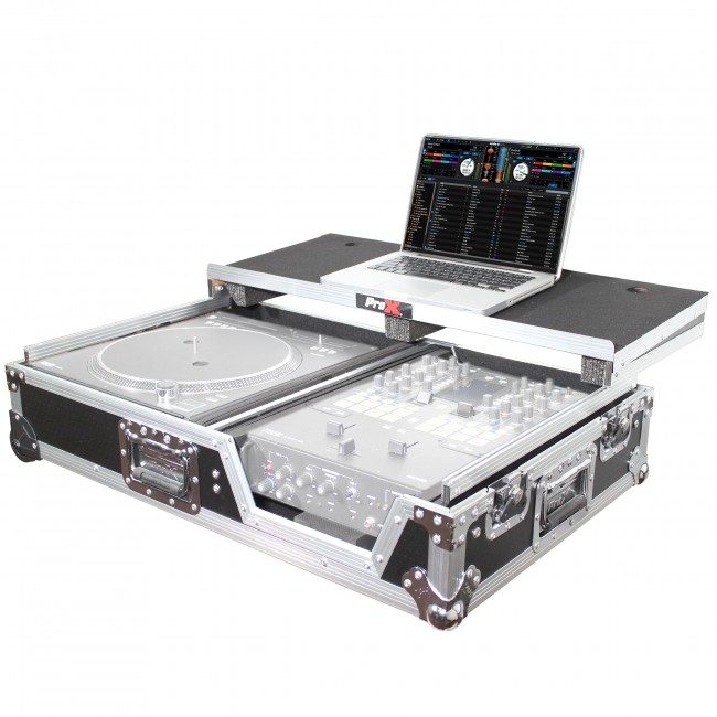 Single Turntable and Mixer Flight Case W/Sliding Laptop Shelf and Low Profile Wheels