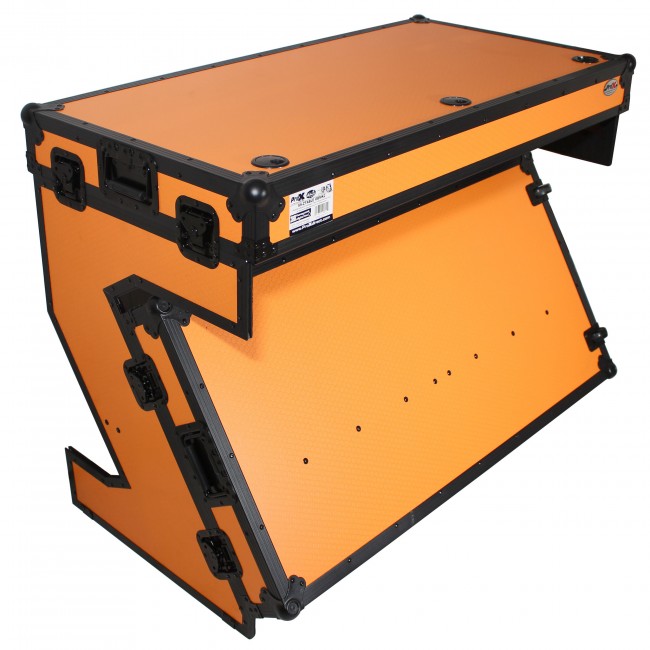 DJ Z-Table® Workstation | Flight Case Table Portable W-Handles and Wheels | Black on Orange