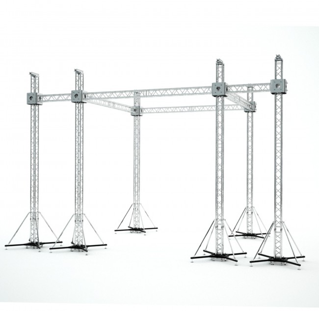 Flat Stage Roofing System with 7 Ft Speaker Wings and  6 Chain Hoists | 20 Ft W x 20 Ft L x 23 Ft H