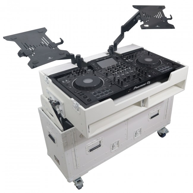 Flip-Ready Hydraulic DJ Flight Case For Pioneer DDJ-REV7 XDJ-XZ DDJ-1000 SZ2 SX3 with Wheels and 2x Laptop Trays White Finish
