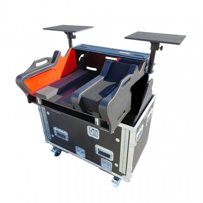 Flip-Ready Console Case for Yamaha DM7-EX Compact with Hydraulic Easy Lifting 1U Rack Space and Auto Casters