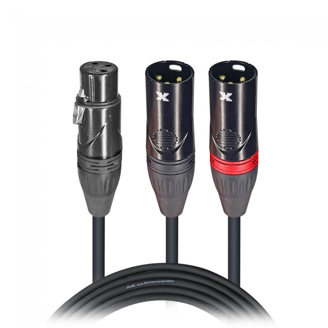 25' Ft High Performace Y-Cable XLR-F to Dual XLR-M Audio Cable  