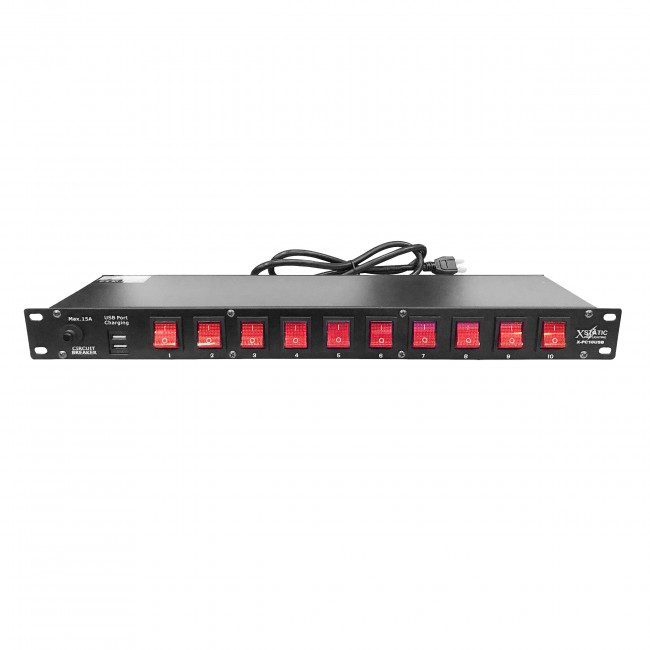 Power Center™ 10 Plug Rack Mount Power Distribution Switch With 2 USB Charging Ports 
