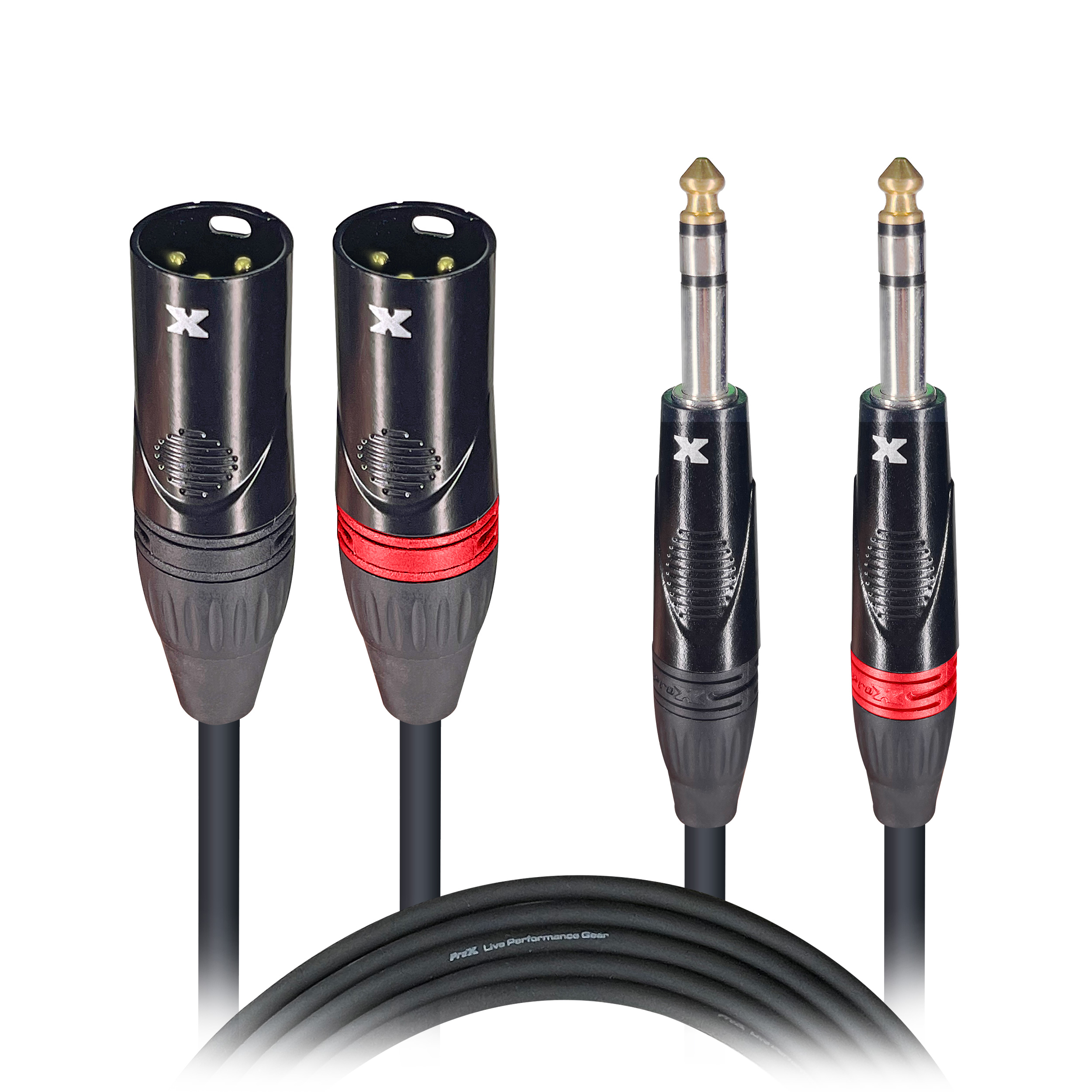10 Ft. Balanced Dual 1/4" TRS-M to Dual XLR3-M High Performance Audio Cable ProX Live Performance