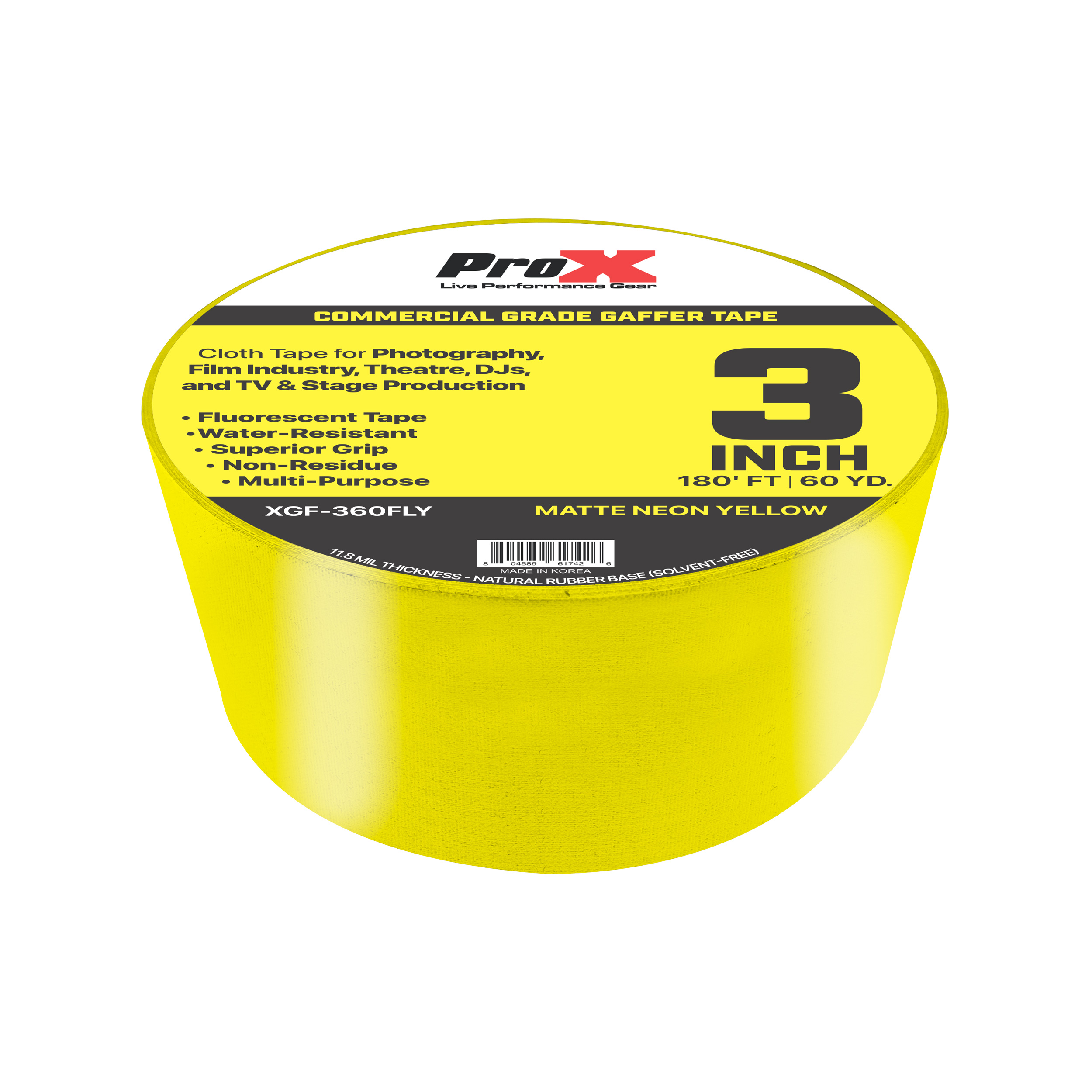 ProX XGF-360FLY 3 Inch 180FT 60YD Fluorescent Yellow Commercial Grade  Gaffer Tape Pros Choice Non-Residue