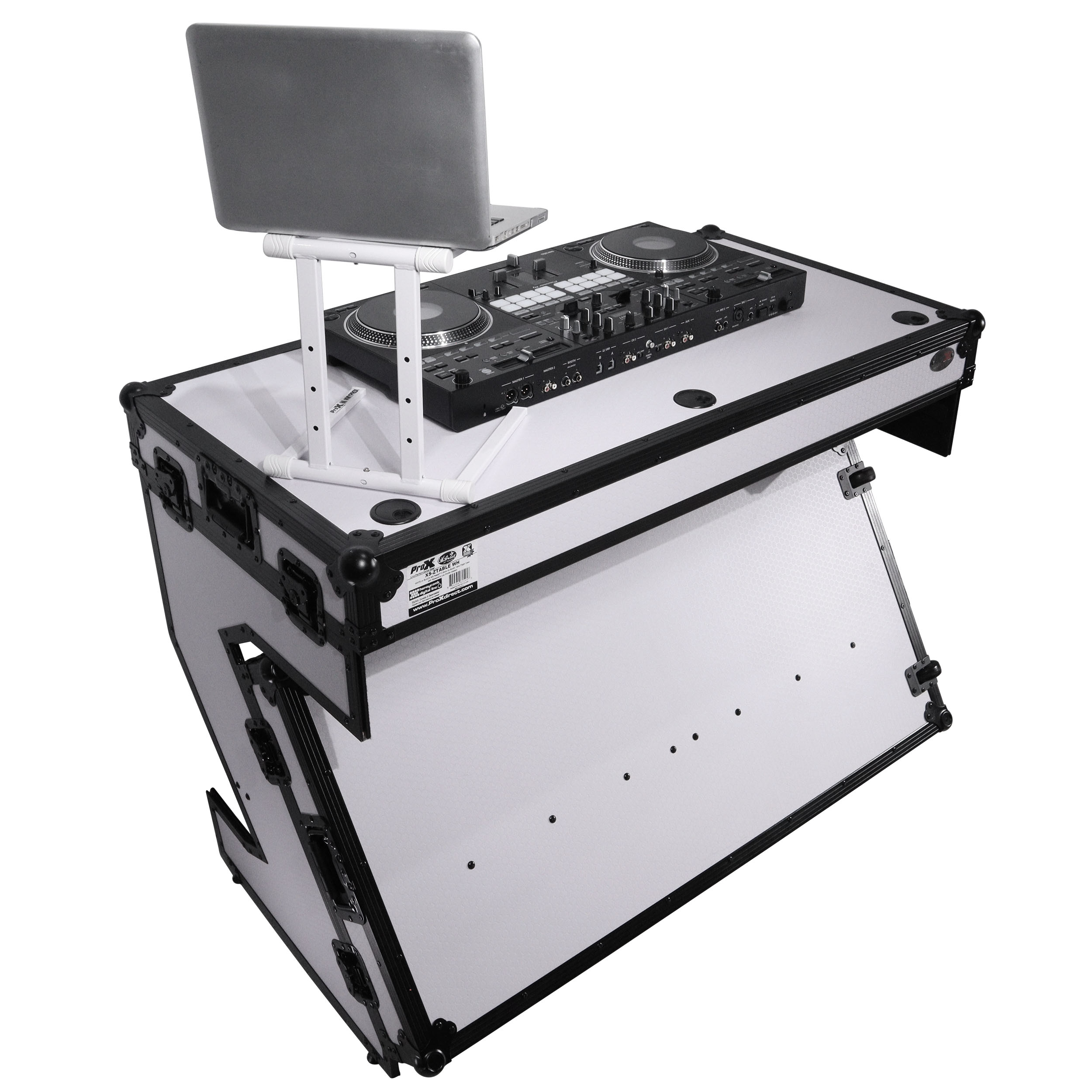 DJ Z-Table® Workstation | Flight Case Table Portable with Handles and Wheels Black and White Finish